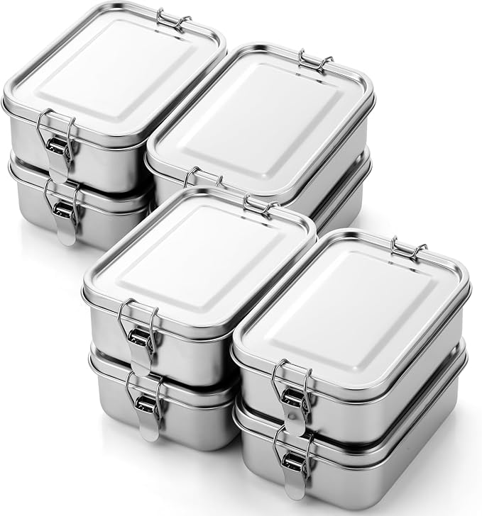Umigy 8 Pcs Stainless Steel Food Containers 850ml Metal Bento Lunch Box Stainless Steel Food Storage Containers Lockable Clips to Leak Proof Reusable Dishwasher Snack Boxes for Work