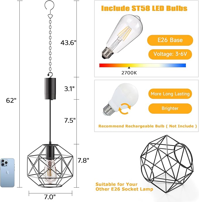 Battery Operated ChandelierGazebo Battery Operated Outdoor Lights Waterproof 7.8′′×7′′Hanging Pendant Light 4 AA Batteriesfor Pergola Patio Porch Garden Barn Room Decor