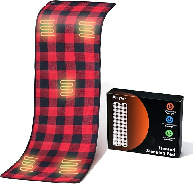 tuphen Heated Sleeping Bag Pad - 3 Adjustable Temperature Levels with 5 Heating Zones Multi USB Power Supported Electric Sleeping Bag Liner Heater for Cold Weather Camping Backpacking or Hiking