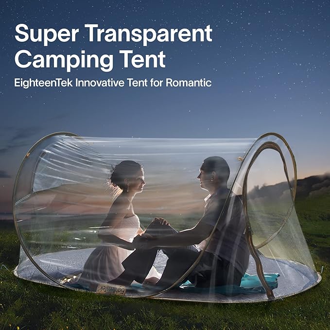 EighteenTek® Pod All Weatherproof Sports Tent Clear Pop Up Tent Camping Stargazing Transparent Outdoor Bubble 2 Person Capsule Portable Weather Proof Pod Instant Cold Protection Shelter 88x54x39H