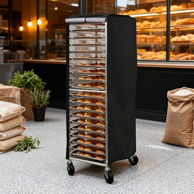 420D waterproof bread baking holder dust cover with window and zipper seal for commercial bakery racks ventilation design