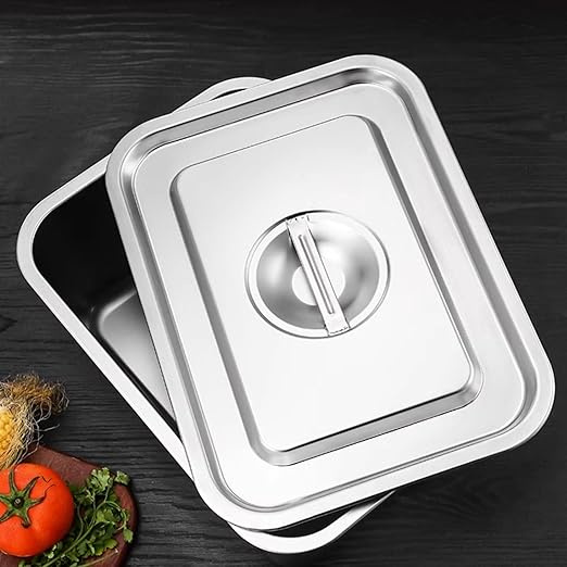 2 Pcs Stainless Steel Bus Tubs with Lid Deep Food Grade Meat Processing Tubs Lug Wash Basin Tote BoxBBQ Prep Tub Steam Pans for Dishwashing Kitchen Restaurant Utility
