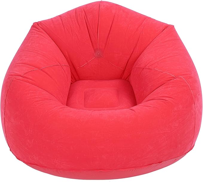 Inflatable Lounge Chair Premium PVC Material with Soft Flocking 80kg Capacity Compact Foldable for Living Room Bedroom Office Camping Travel (Red)