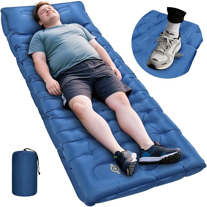 Sleeping Pad 6 Inch Sleeping Mat Camping Self Inflating Sleeping Pad for Camping with Pillow Built-in Foot Pump Ultralight Sleeping Pad Backpacking for Travel Hiking Tent Outdoor Adventure Camp Gear