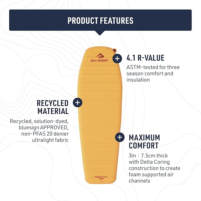 Sea to Summit Pursuit Plus Extra-Thick Self-Inflating Sleeping Mat for Camping and Backpacking Tapered - Large (78 x 25 x 3 inches)
