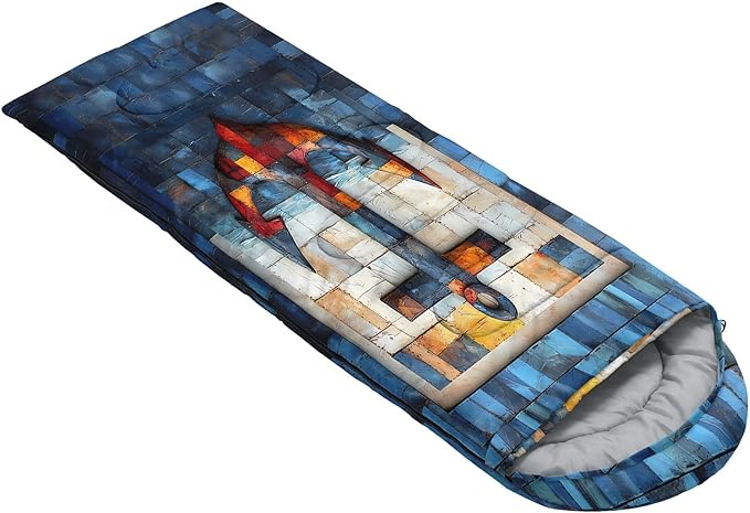 Kids Sleeping Bag for Boys GirlsCartoon Football Print-Lightweight Warm Portable Outdoor Indoor-Waterproof Cold Weather Resistant Sleeping Bag for Camping Hiking