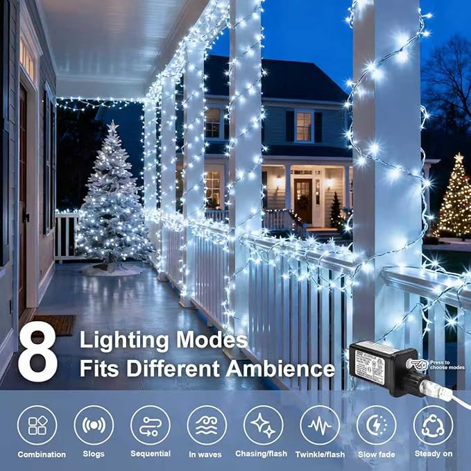 LED String Lights 165FT 500LED 30V Plug in Waterproof String Lights with 8 Modes for Indoor and Outdoor Party Wedding Home Patio Lawn Garden Supplies (Cool White)