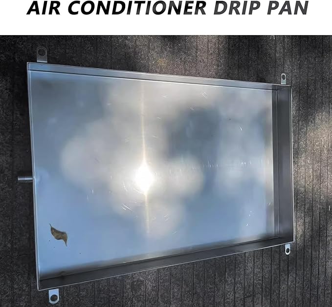 304 Stainless Steel AC Drain Pan with 4 Flexible Hose Leakproof Drain Tray for Air Conditioners Kitchens &amp Plants - 130x30cm (51x12in) with Welded Lugs
