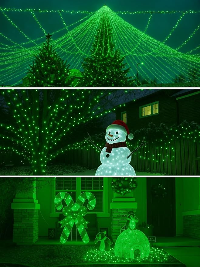 2-Pack 66FT 200 LED St. Patrick's Day Lights 13 Modes Extendable Christmas Tree Lights with Timer &amp Memory Waterproof Twinkle Fairy Lights Green Wire Outdoor String Lights Indoor for Xmas (Green