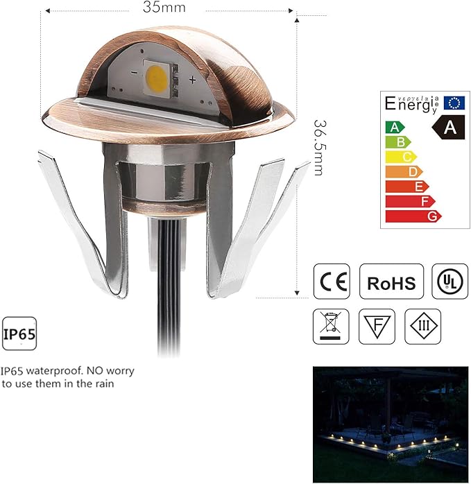 LED Outdoor Deck Lights Kit 12V Low Voltage 10 Pack IP65 Waterproof Small In-Ground Recessed Step Deck Lighting with Transformer Pathway Outdoor Landscape Decoration Lamps(Cold White Bronze)