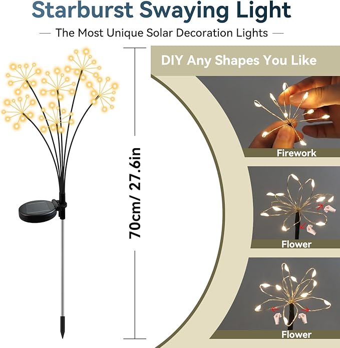 Solar Garden Lights 6 Pack Waterproof Swaying Starburst Light Solar Outdoor Lights for Yard Patio Walkway Pathway Party Wedding Decoration Unique Gifts for Women Warm White