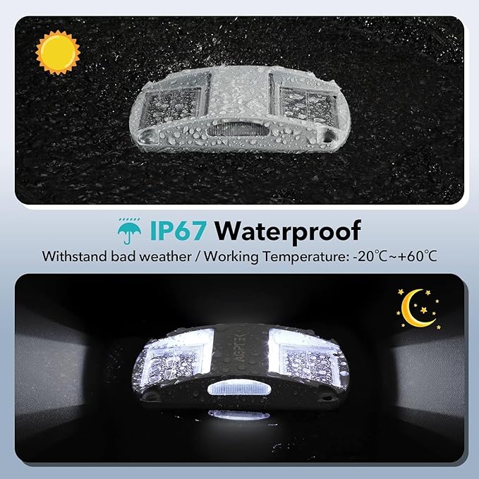 AGPTEK Solar Driveway Lights 20 Pack Outdoor Deck Dock Marine LED Solar Powered Waterproof Driveway Marker Lights for Warning Step Sidewalk Pathway Garden Yard (White Light)