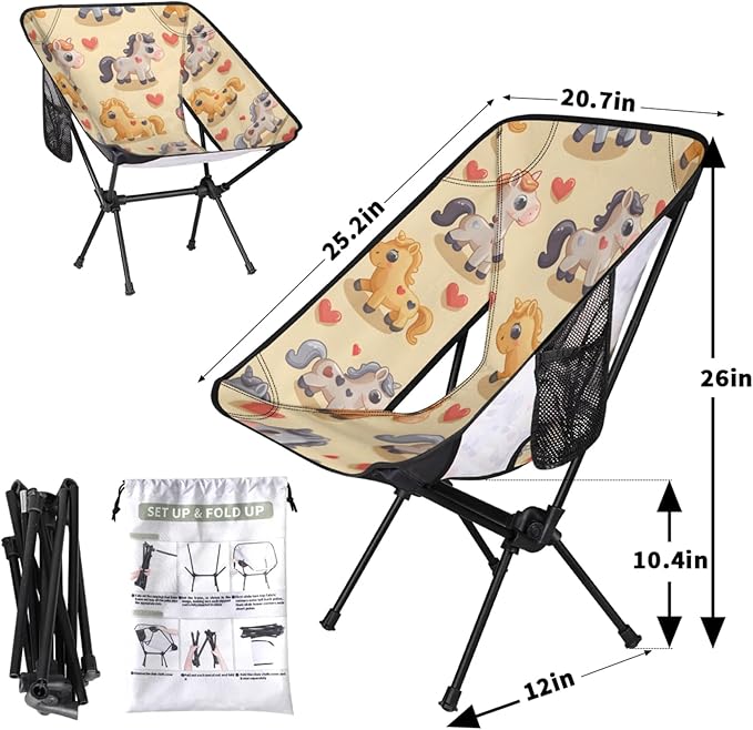 Folding Camping Chair Cartoon Horse Camping Chairs Lightweight Portable Chair Outdoor Foldable Chairs for Camping Travel Picnic Beach Hiking