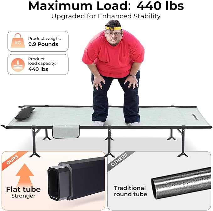 KingCamp Folding Camping Cot &amp Single-Size Sleeping Pad Inflatable Drop‑Stitch Mat