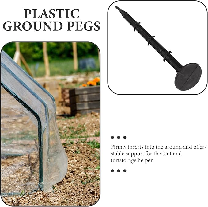 Balacoo 100pcs Plastic Ground Stakes Garden Pegs 20cm Gardening Nails for Greenhouse Lawn Weed Barrier Fixing Outdoor Plant Anchors