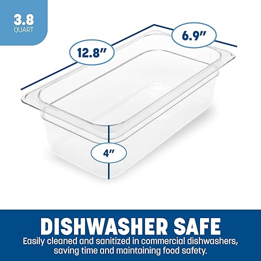 Carlisle FoodService Products Storplus Food Storage Container Food Pan Chafing Pan for Catering Buffets Restaurants Polycarbonate (Pc) 1/3 Size 4 Inches Deep Clear (Pack of 6)