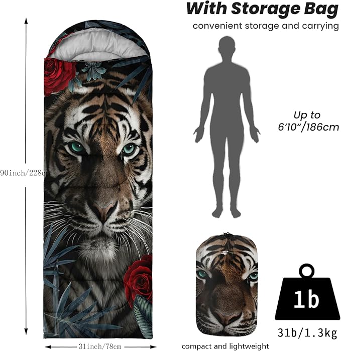 Sleeping Bags for Adults Youth Kids3D Printing Camping Sleeping Bag for Girls Boys Lightweight Waterproof Cold/Warm Weather Sleeping Bag for 3 Seasons