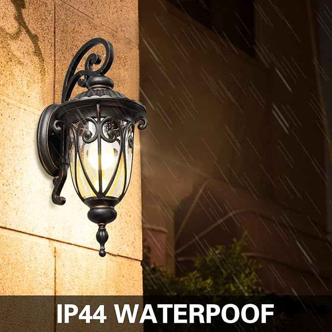 2 Pack Large Outdoor Wall Light Fixture for Patio 23in High Exterior Wall Mount Lantern for House Vintage Bronze Outside Porch Sconce with Clear Seeded Glass Shade for Garage Aluminium