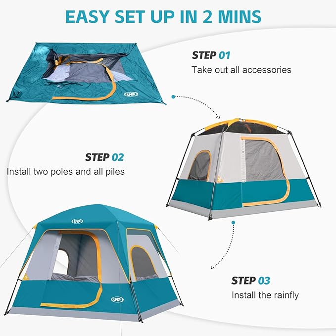 UNP 2/4/6/8 Person Tent Portable Cabin Tent Camping Tent 4-Person Easy Set Up Waterproof with Top Rainfly for Outdoor Camping/Hiking