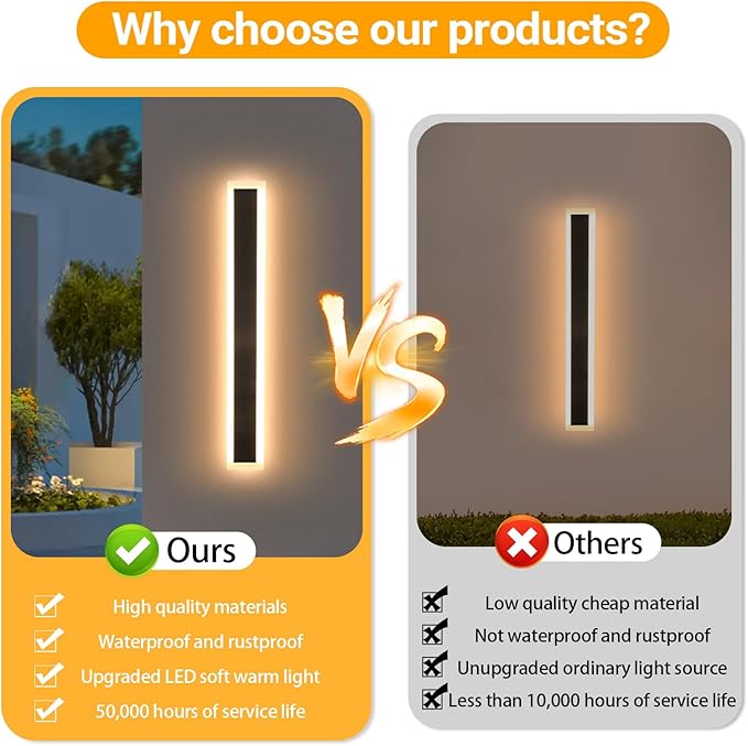 Porch Lights Outdoor 31.5 inch Outdoor Sconces Wall Lighting 3000K LED Modern IP65 Waterproof Linear Exterior Wall Light for Garage Porch Patio