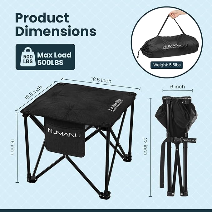 NUMANU Oversized Padded Camping Stool for Adults Thick Padded 18.5 Heavy Duty Outdoor Camp Chairs with Anti-Slip Feet &amp Carry Bag Folding Ottoman Foot Rest for Travel Max 500lbs