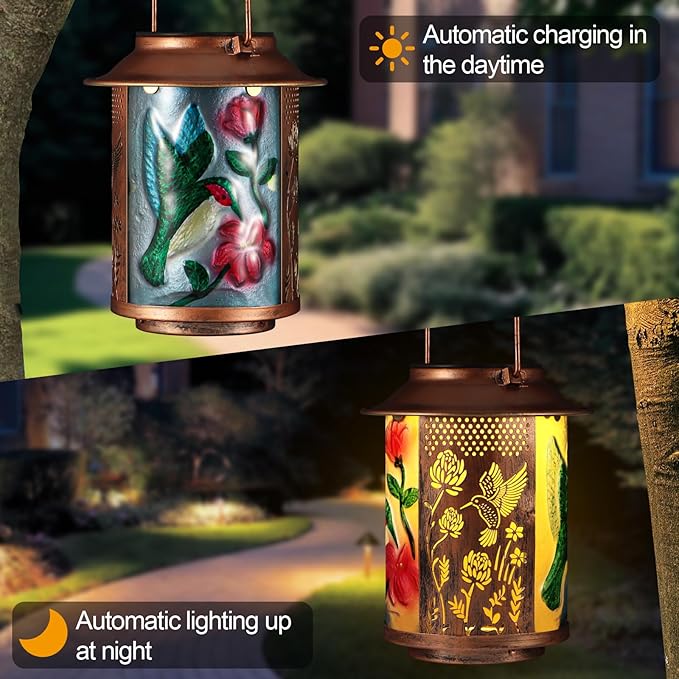 Hummingbird Solar Lanterns Outdoor Waterproof Birthday Gifts for Women Mom Grandma  Metal Garden Decor Hanging Solar Lights Outside Decorative for Yard Patio Backyard Porch Decorations