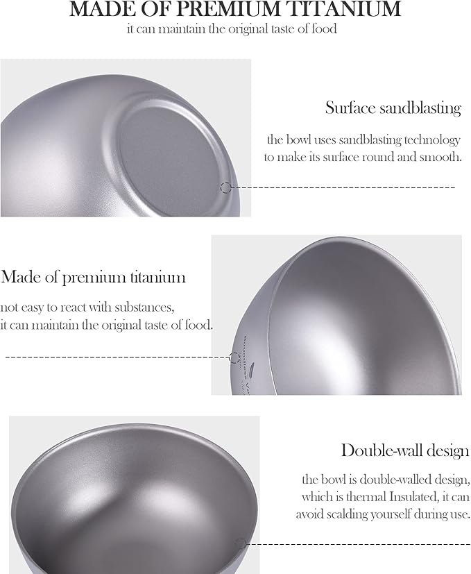 Boundless Voyage 250ML Titanium Double Wall Bowl Ultralight Portable Metal Food Rice Bowl Indoor Outdoor Camping Tableware for Adult Children Ti1093T
