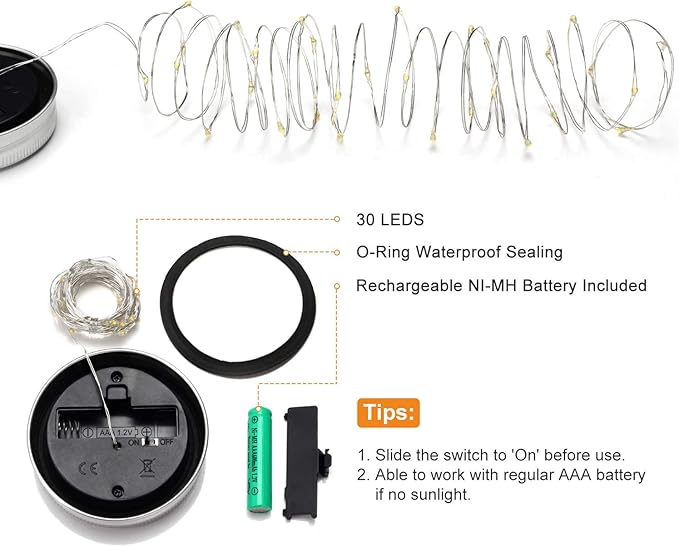 Mlambert Mason Jar Solar Lights -30 LED 6 Pack Hanging Solar Lanterns Outdoor Waterproof Fairy Lights for Patio Garden Warm White