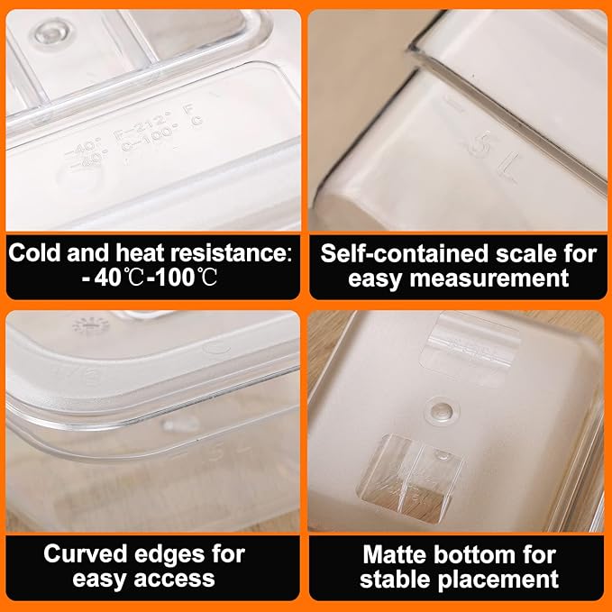 Nuenen 8 Pcs 1/6 Size 2.6 Inch Deep Food Storage Container Polycarbonate Plastic Clear Cold Pans for Kitchen Restaurant Food Prep 1 Quart