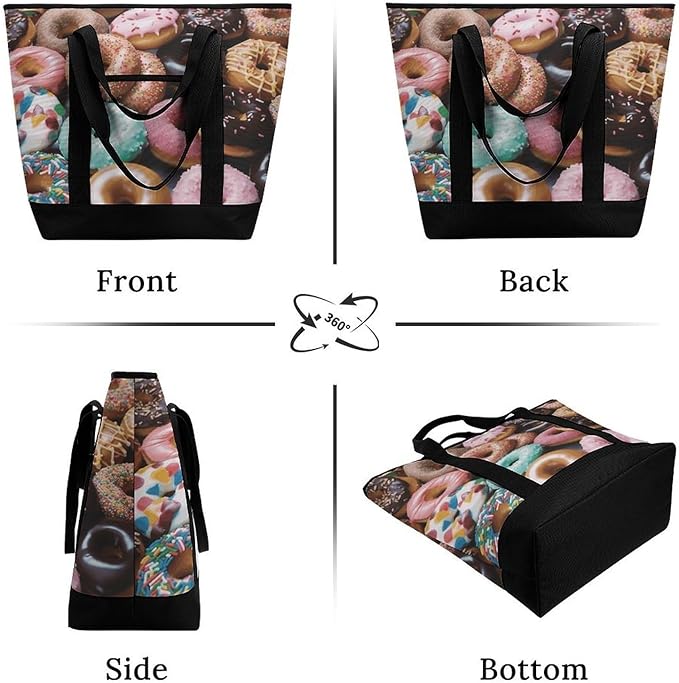 Insulated Shopping BagLarge Reusable Cooler Bags Donuts Printed Foldable Shopping BagTravel Waterproof Shoulder Bag