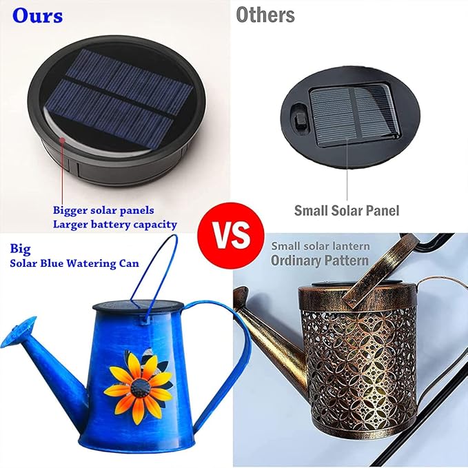 Blue Solar Watering Can with LightSolar Powered Waterfall Lights 1 Pack 60 LED(Includes Shepherd Hook) for GardenYard Path Christmas Holiday Decoration