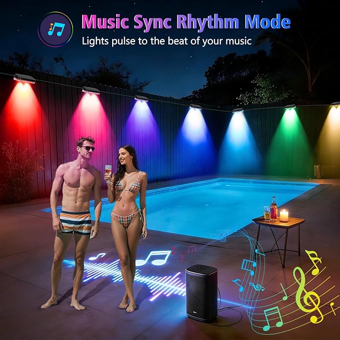 ZAIYW Outdoor Fence Lights 100ft 16 Pack Smart RGB Build in Chip Color Changing Deck Lights with Timer Remote APP Plug in LED String Lights Waterproof for Backyard Garden Patio Decor