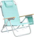 SUNNYFEEL Low Back Folding Beach Chair Aluminum Heavy Duty Beach Chair with 5-Position Portable Camping Chair for Adults with Wood Armrest Lightweight Camping Chair 300lbs Green