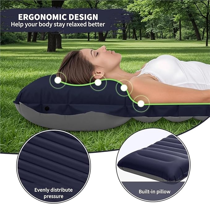 4 Inch Extra Thick Self-Inflating Camping Sleeping Pad – Spliceable for Hiking Fishing &amp Outdoor Use(Black)