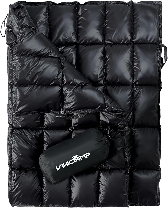 Down Camping Blanket - Lightweight Packable Outdoor Blanket Water Resistant Camping Quilt for Hiking Travel Hammock Warm and Compact Backpacking Quilt with Stuff Sack for Cold Weather