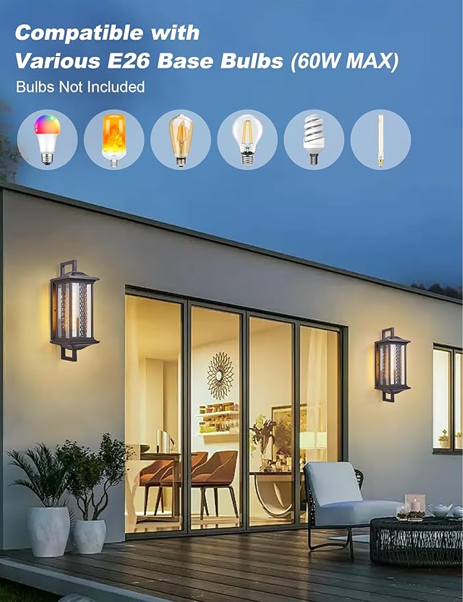 22.5”H Extra Large Outdoor Wall Light Dusk to Dawn Porch Light Fixtures Wall Mount Waterproof Exterior Wall Lamp Sconce with Tempered Glass Outside Carriage Light Perfect for Patio Garage Front Door