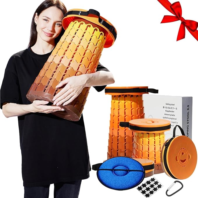 Upgraded 19.7Portable Collapsible Folding Stool with Cushion Retractable Telescoping Foldable Stool for Adults Heavy Duty Camping Sturdy with Max Load Capacity 1000lbs for Outdoor Fishing Hiking BBQ
