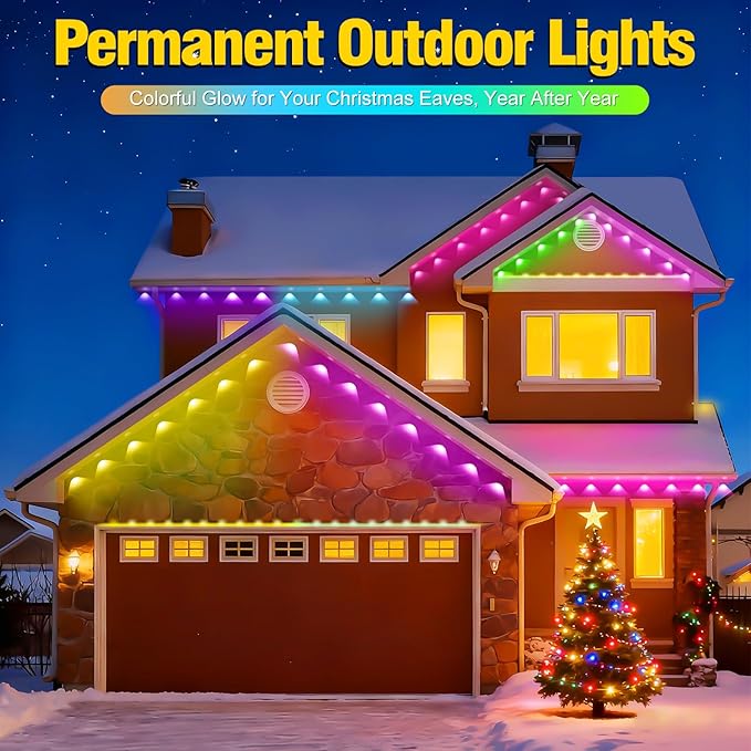 100ft Permanent Outdoor Lights for House St. Patrick's Day House Roof Lighting RGB+IC Smart Outdoor Decor 50 Scene Modes with App/Remote Control IP67 Waterproof Decor Led Lights for Valentine's Day