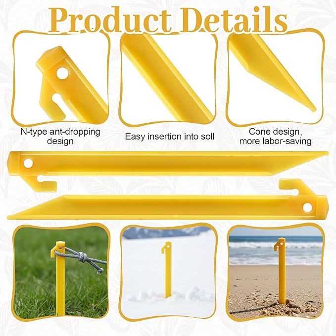 60 Pcs 9 Inch Plastic Tent Stakes Heavy Duty Beach Tent Pegs Sand Stakes Yard Inflatable Stake Awning Camping Caravan Pegs Accessory for Camping Outdoor and Garden Lawn Canopy Stake