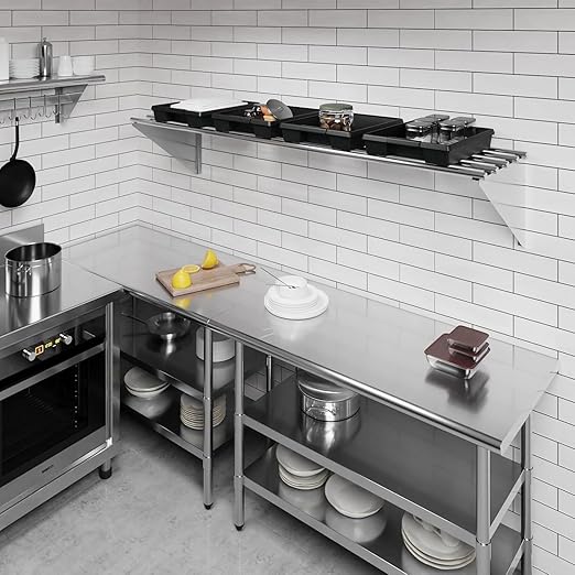 18 x 72 Commercial Stainless Steel Tubular Wall Shelf – Heavy Duty | NSF Certified Kitchen Storage Rack