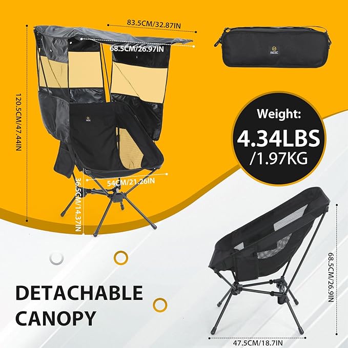 Nice C Camping Chair with Canopy Compact Chair with Shade Ultralight Umbrella Fishing Chairs Portable Backpack Chairs Lightweight Travel Picnic Festival Hiking Sports (2 Pack Black)