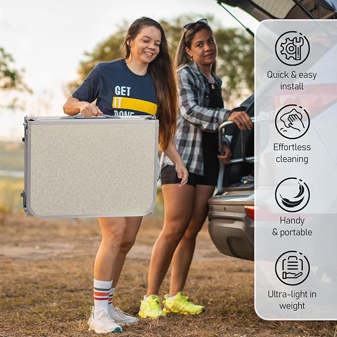 VINGLI Small Folding Table Portable 3FT Aluminum Foldable Camping Table for Picnic Card Table with 3 Adjustable Height &amp Carry Handle for Outdoor Indoor Hiking Camp BBQ Beach-White