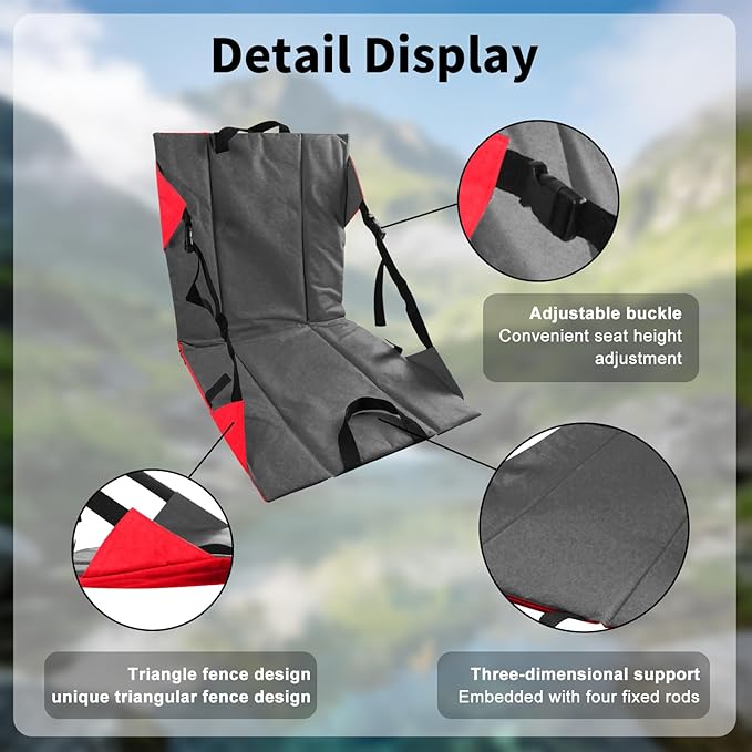 Folding Stadium Seat Cushion with Backrest Portable Bleacher Pad for Camping Fishing15.8'' x 16.5''Lightweight Chair with Backrest for Outdoor Sports and Concerts
