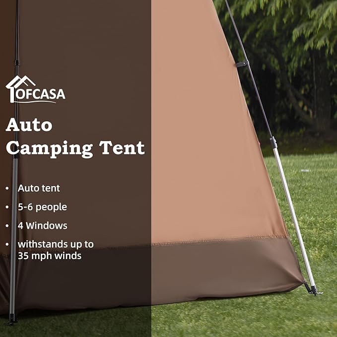 Tents for Camping 3/4 Person Portable Large Pop Up Tent Outdoor Camping Tent PU Weatherproof Tent with Easy 60 Second for Camping Festivals Backyard Sleepovers &amp More(Brown)