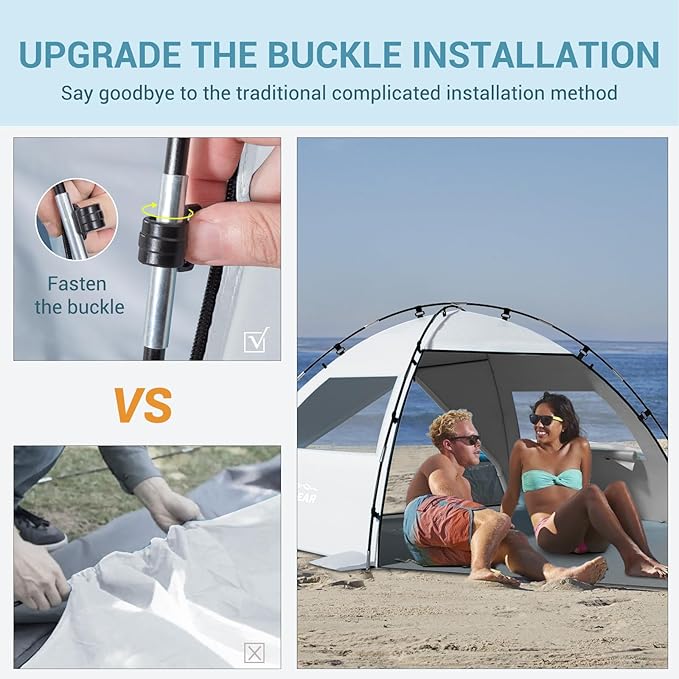 Elegear CumbreX™ Beach Tent Sun Shelter with Canopy 4-5 Person Pop Up Beach Tent Easy Setup UPF 50+ UV Protection Portable Lightweight Double Silver Coating Cabana Sun Shade Shelter - Silver