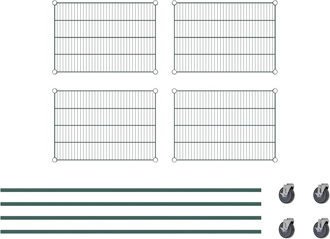 Commercial NSF Listed Green Epoxy Mobile Wire Shelving Kit 21 x 30 x 80 with 4 Shelves Perfect for Warehouse Walk-in Refrigerator Freezer Grocery Store Restaurant Dishroom