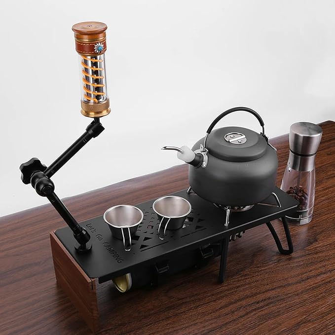 Alomejor Camping Table Portable Stainless Steel Outdoor Table Walnut Wood Stand for Family Gatherings Camping Trips BBQ Cooking