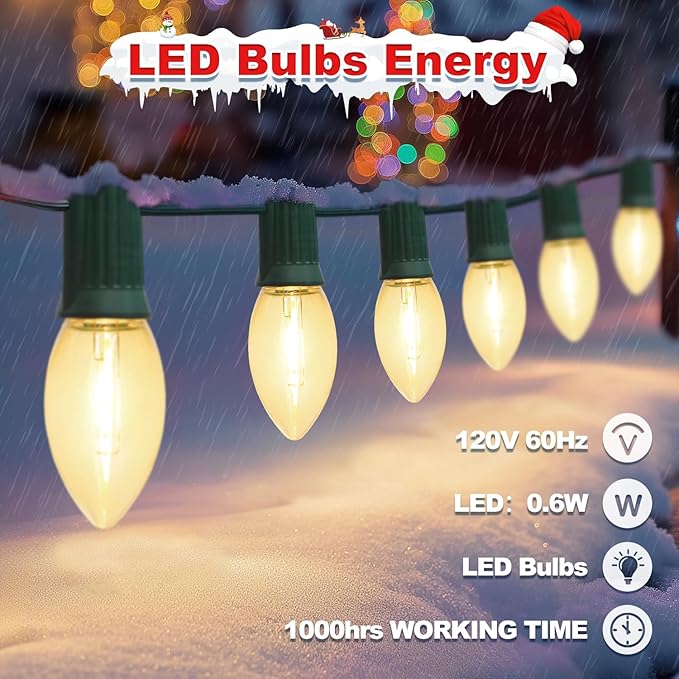 USOKYO 30Ft C9 Led 20 Bulbs Christmas Pathway Lights Outdoor Warm White Led Bulbs Waterproof Connectable Christmas Walkway Lights with Stakes for Yard Lawn Sidewalk Driveway Christmas Decorations