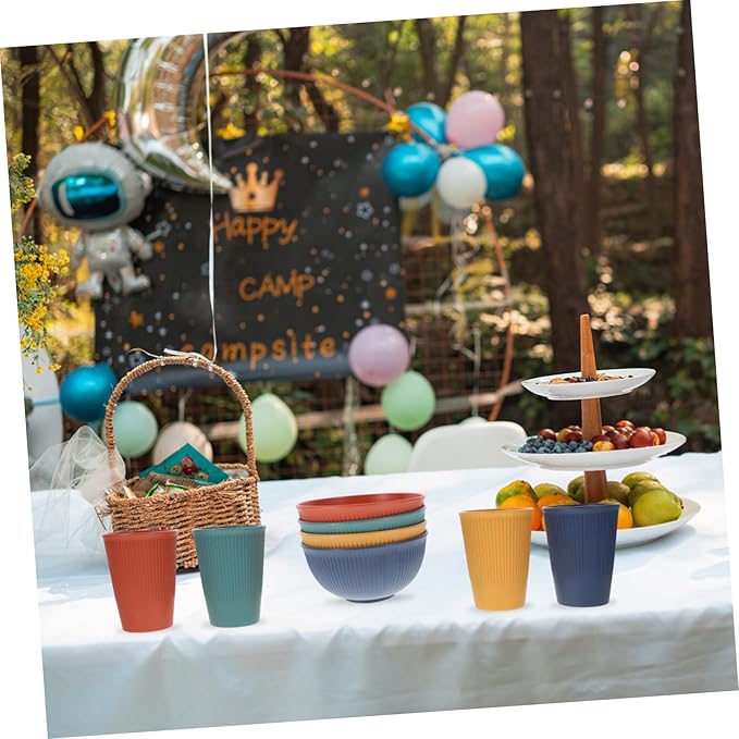 Garneck Wheatstraw Dinnerware Camping Outdoor Plates Rv Dishes Non-breakable Straw Cutlery