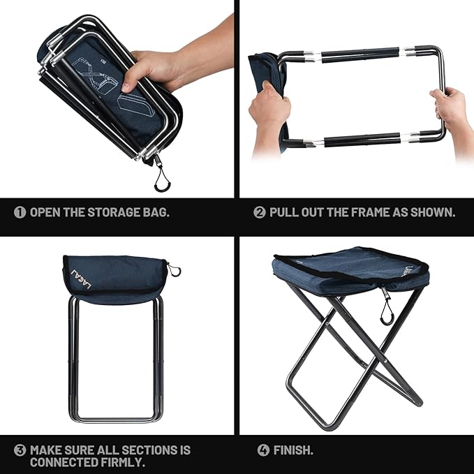 Camping StoolPortable Folding Compact Stool for Outdoor CampHikingPicnic Fishing600D Oxford Cloth Durable Aluminum Frame (Navy 2 Packs)
